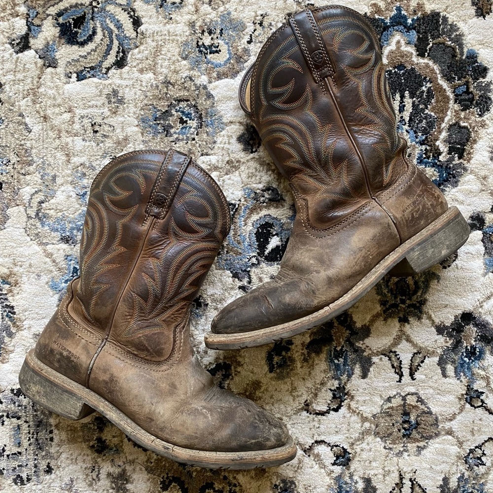 Ariat Brown Size 9.5 D Men Leather Work Western Square Toe Cowboy Boots